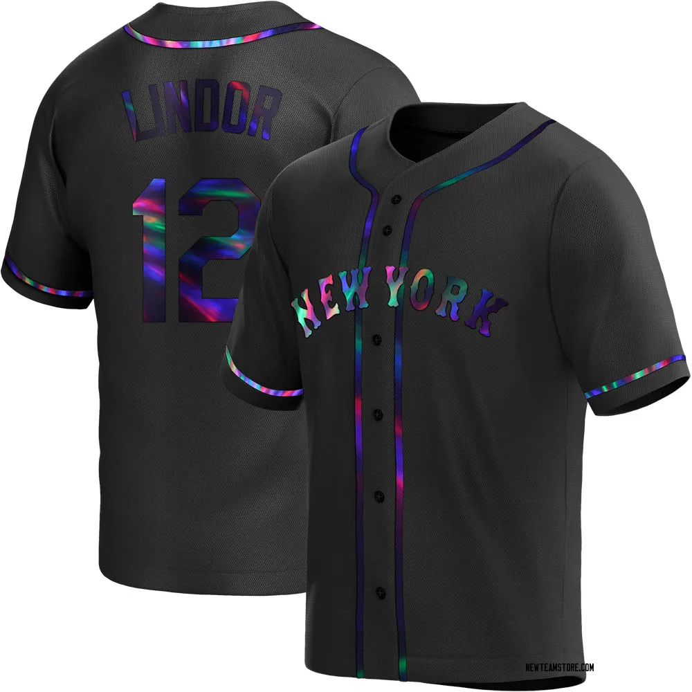 Francisco Lindor Men's Replica New York Mets Black Holographic